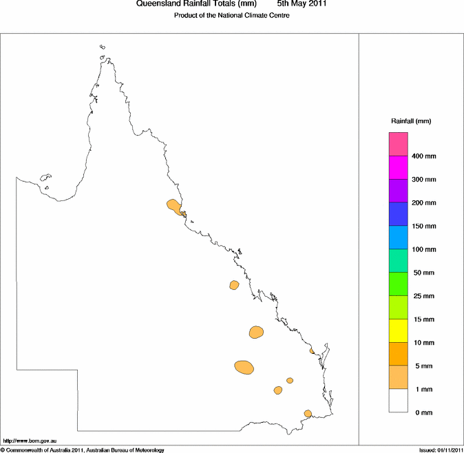 Daily rainfall totals for Queensland