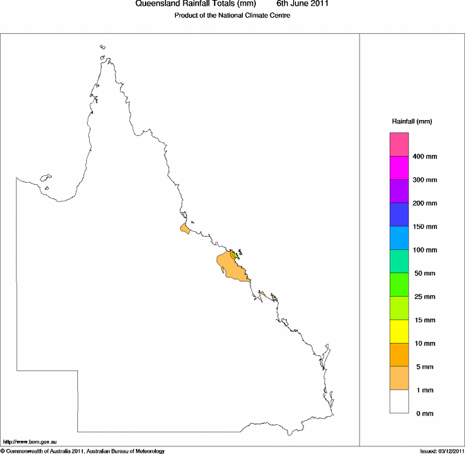 Daily rainfall totals for Queensland