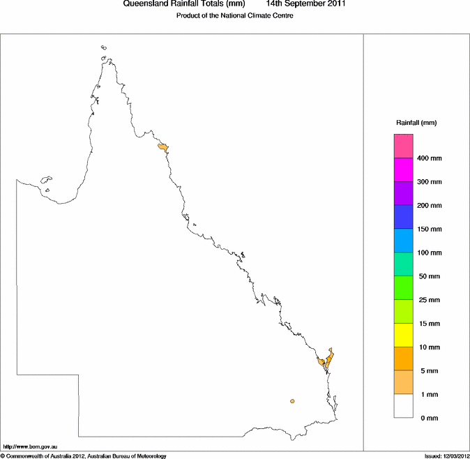 Daily rainfall totals for Queensland