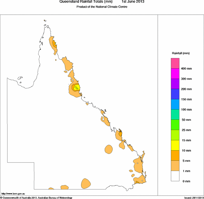 Daily rainfall totals for Queensland