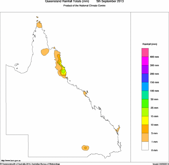 Daily rainfall totals for Queensland