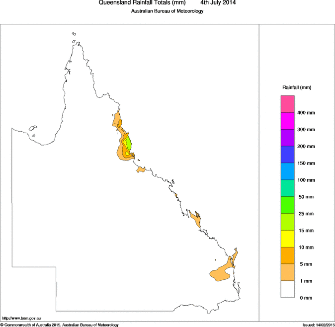 Daily rainfall totals for Queensland