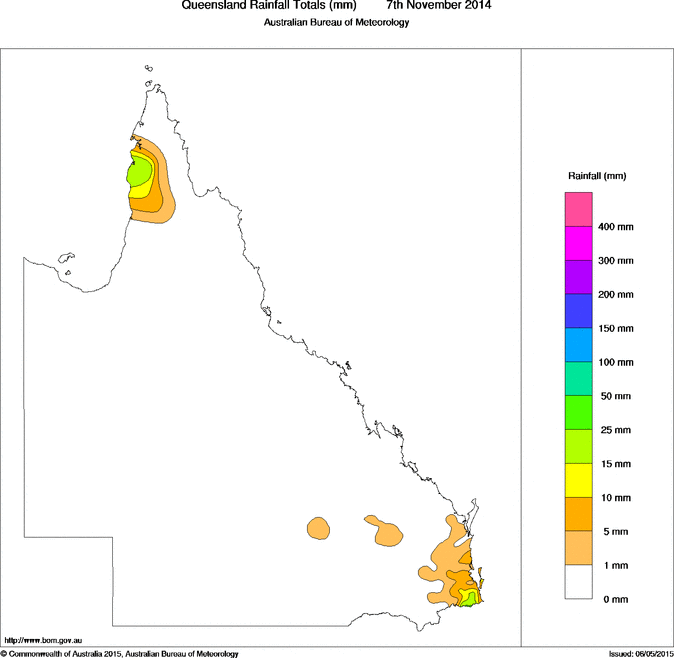 Daily rainfall totals for Queensland