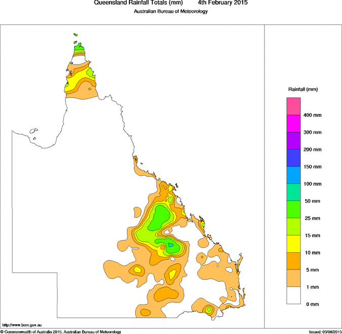 Daily rainfall totals for Queensland