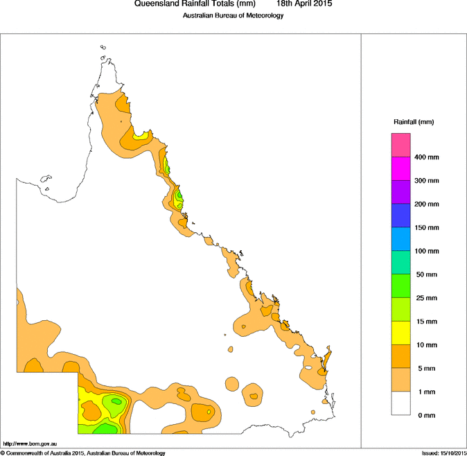 Daily rainfall totals for Queensland