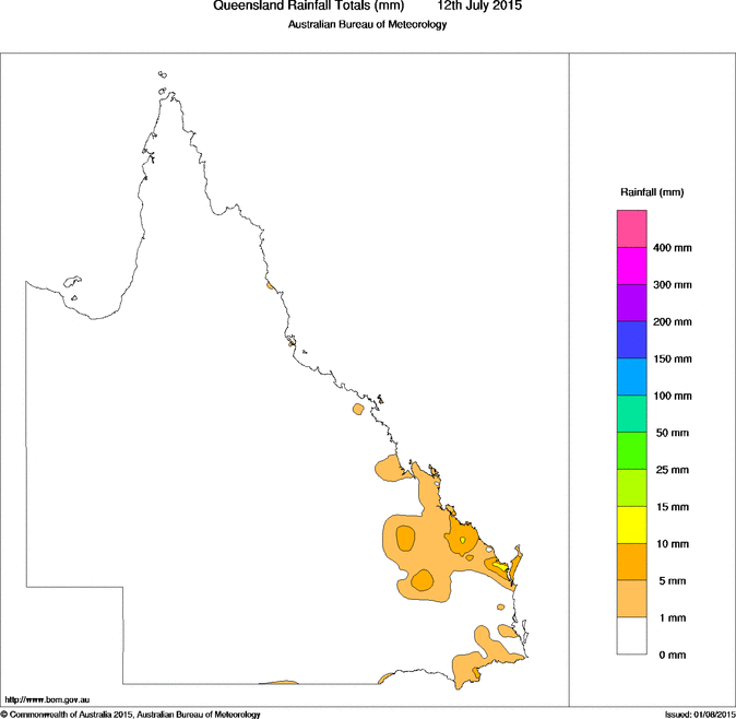 Daily rainfall totals for Queensland