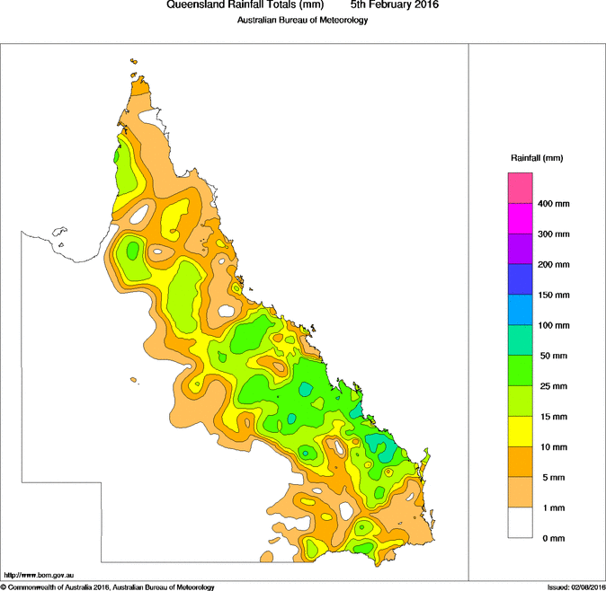 Daily rainfall totals for Queensland