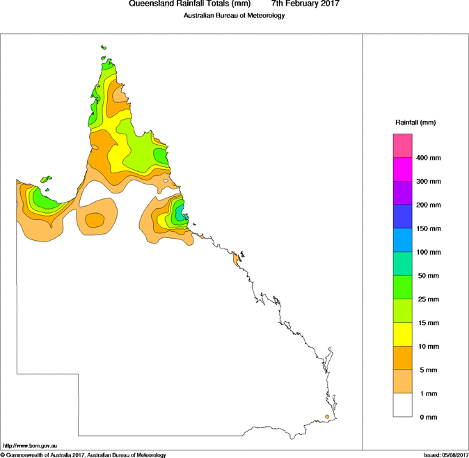 Daily rainfall totals for Queensland