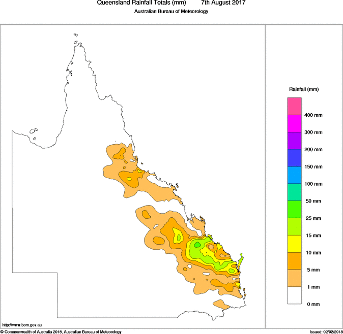 Daily rainfall totals for Queensland