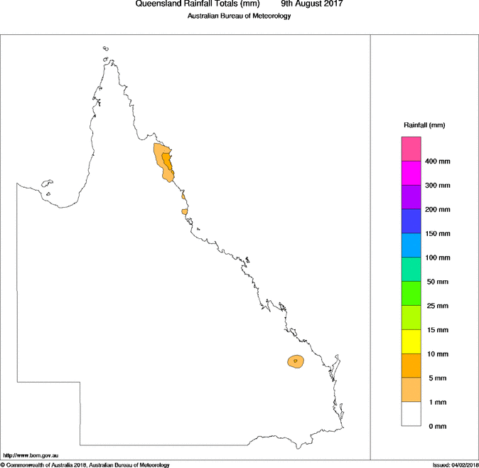 Daily rainfall totals for Queensland