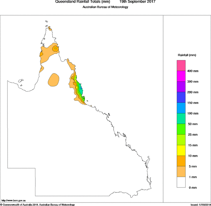 Daily rainfall totals for Queensland