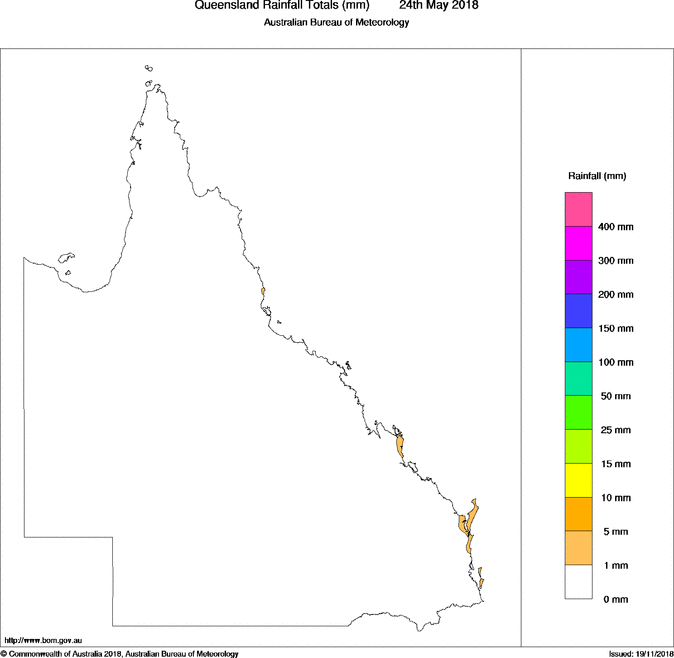 Daily rainfall totals for Queensland