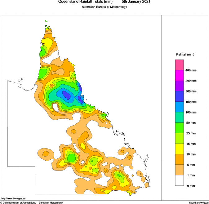 Daily rainfall totals for Queensland