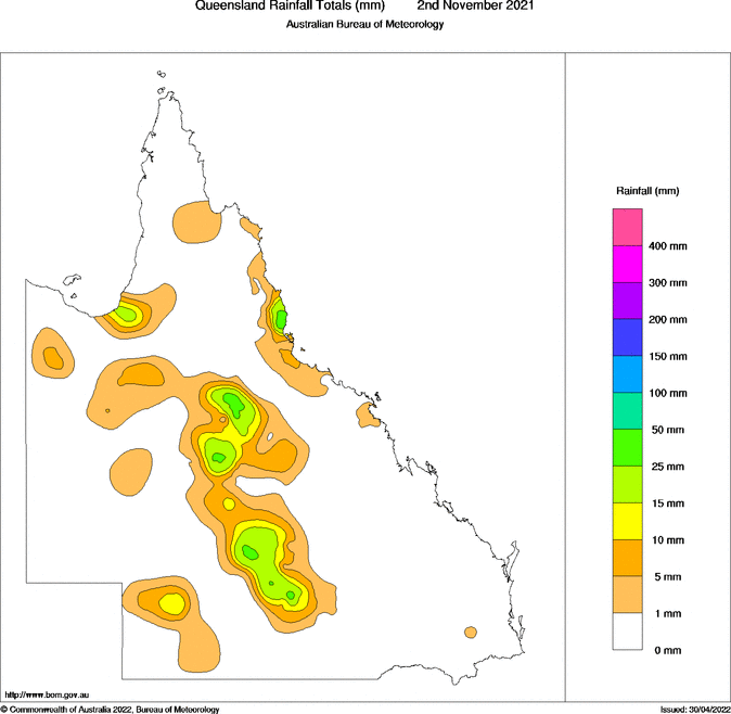 Daily rainfall totals for Queensland