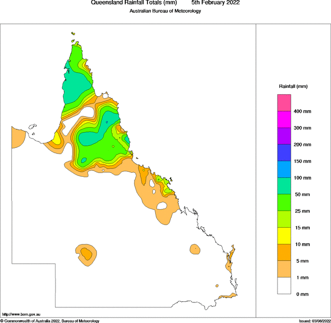 Daily rainfall totals for Queensland