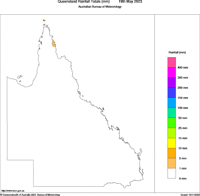 Daily rainfall totals for Queensland