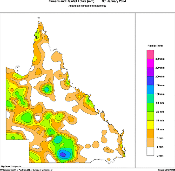 Daily rainfall totals for Queensland