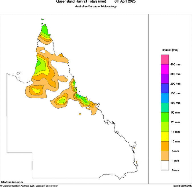 Daily rainfall totals for Queensland