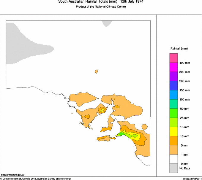 Daily rainfall totals for South Australia