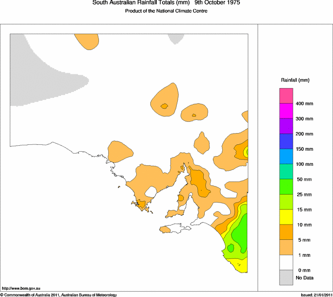 Daily rainfall totals for South Australia