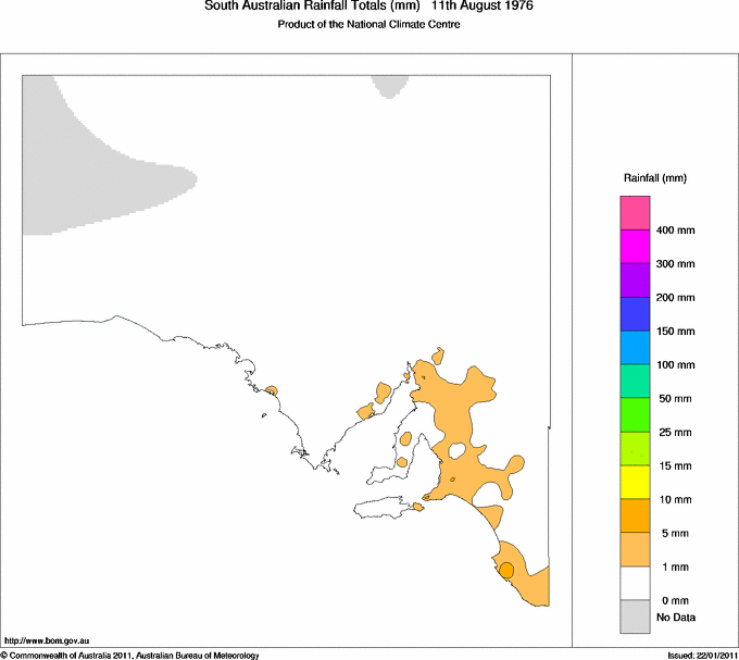 Daily rainfall totals for South Australia