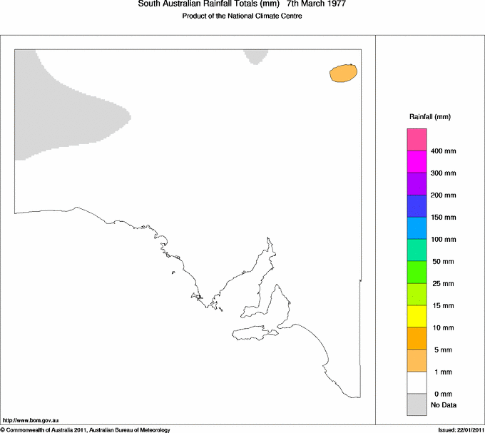 Daily rainfall totals for South Australia