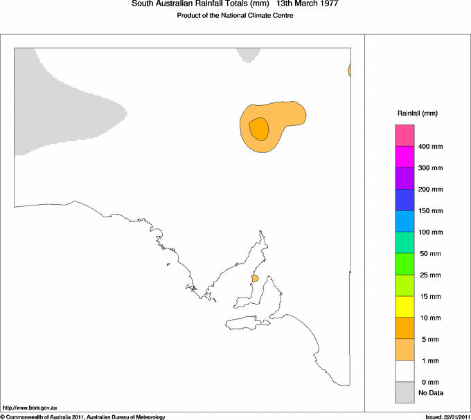Daily rainfall totals for South Australia