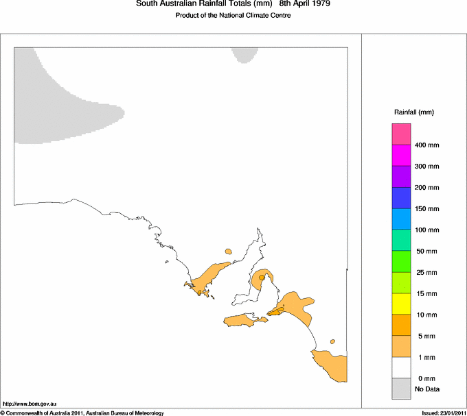 Daily rainfall totals for South Australia