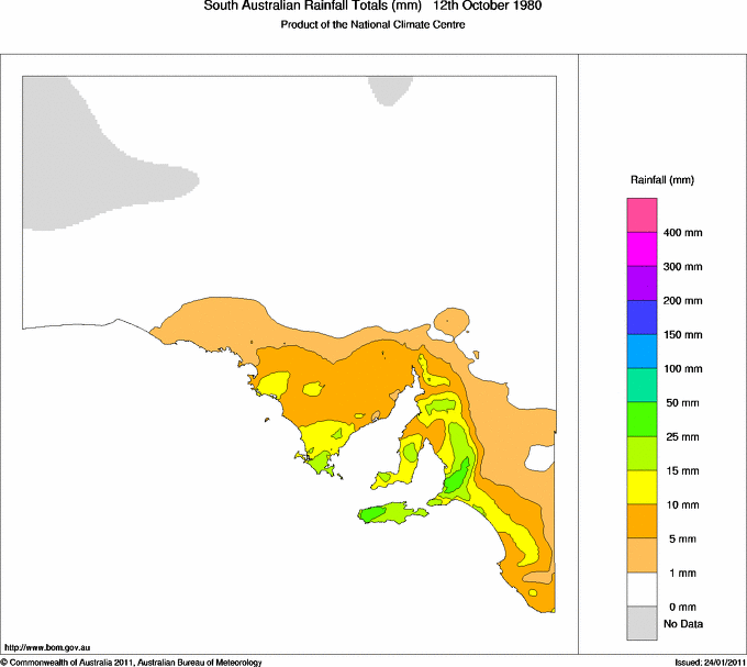 Daily rainfall totals for South Australia