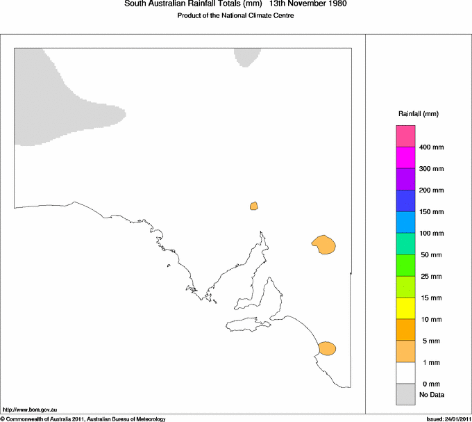 Daily rainfall totals for South Australia