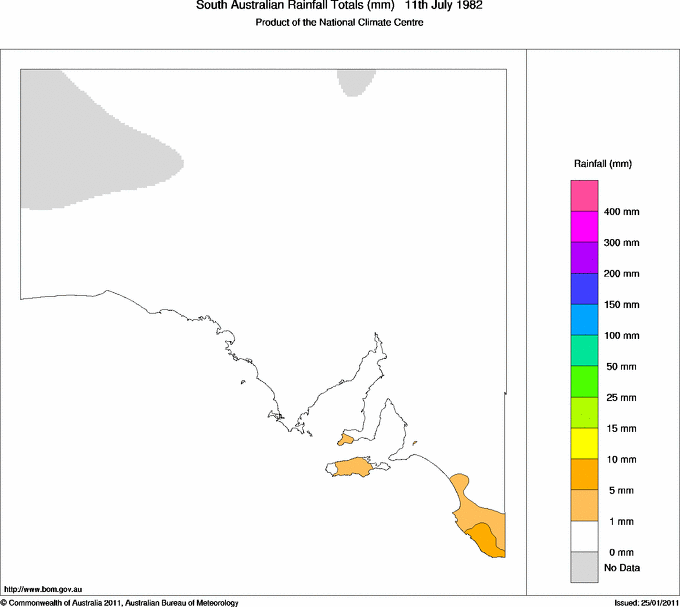Daily rainfall totals for South Australia