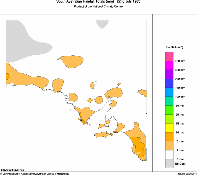 Daily rainfall totals for South Australia