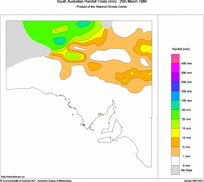 Daily rainfall totals for South Australia