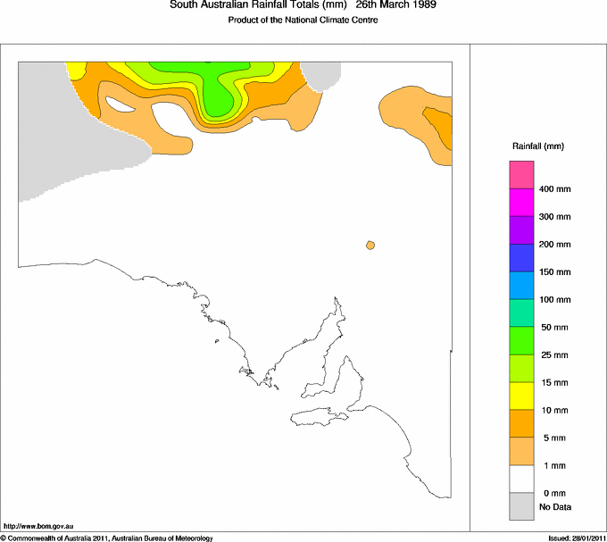 Daily rainfall totals for South Australia