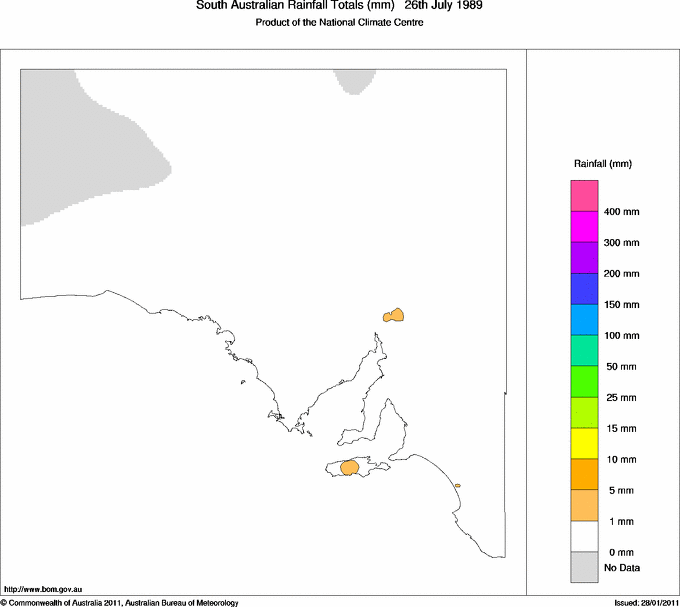Daily rainfall totals for South Australia