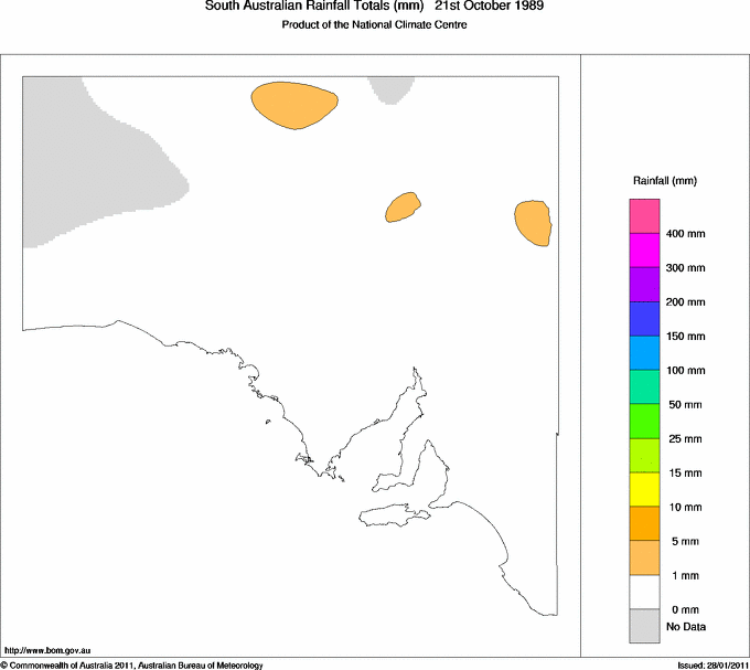 Daily rainfall totals for South Australia