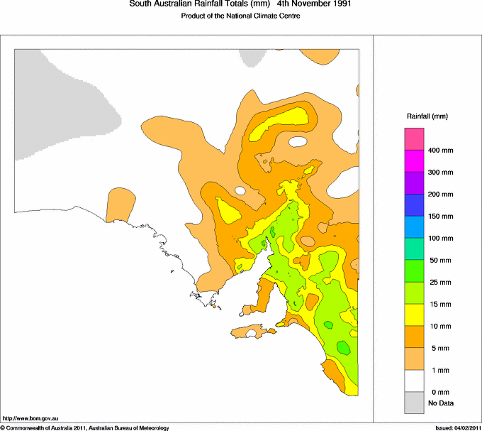 Daily rainfall totals for South Australia
