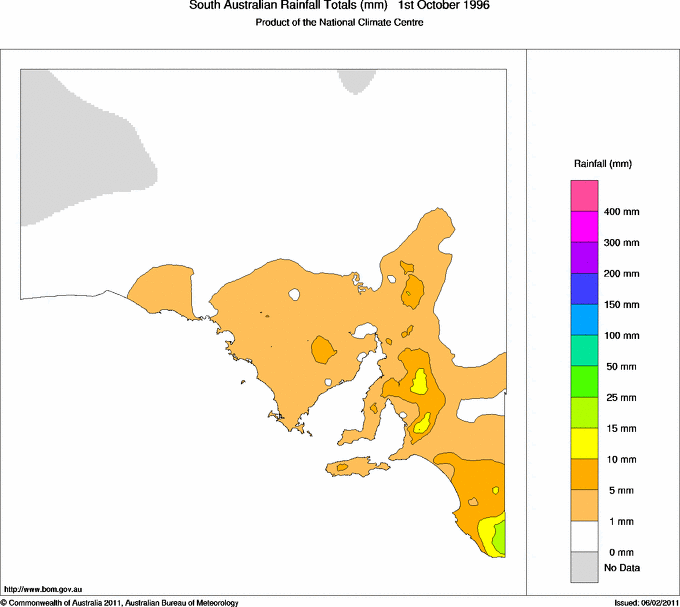 Daily rainfall totals for South Australia