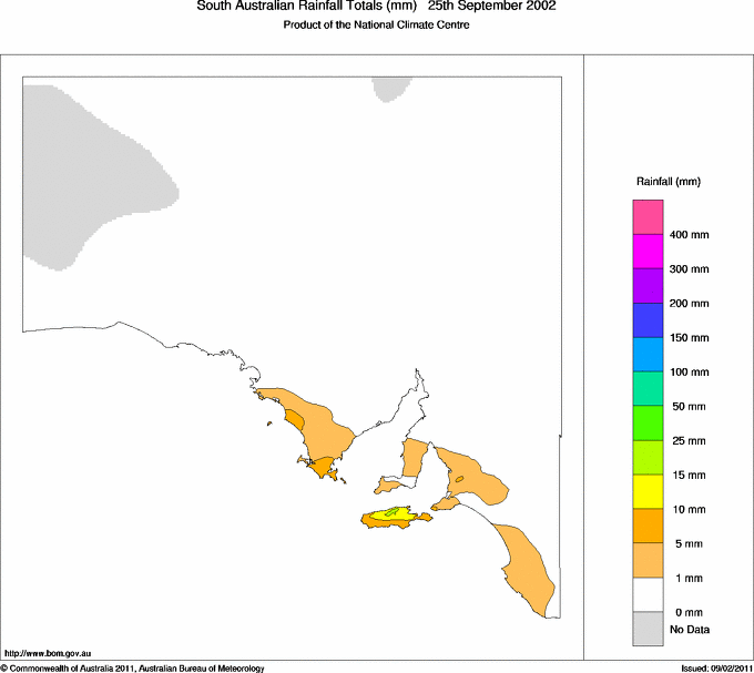 Daily rainfall totals for South Australia