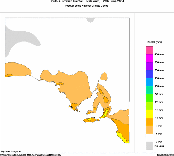Daily rainfall totals for South Australia