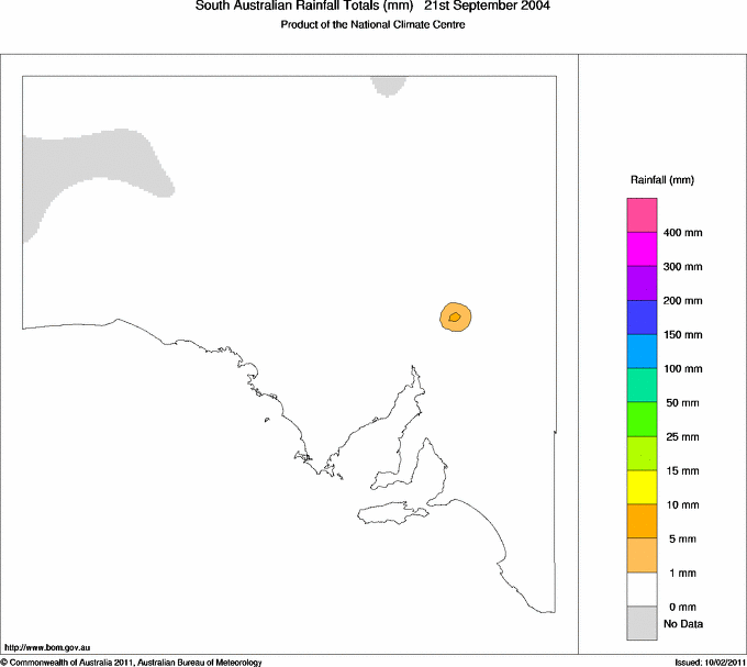 Daily rainfall totals for South Australia