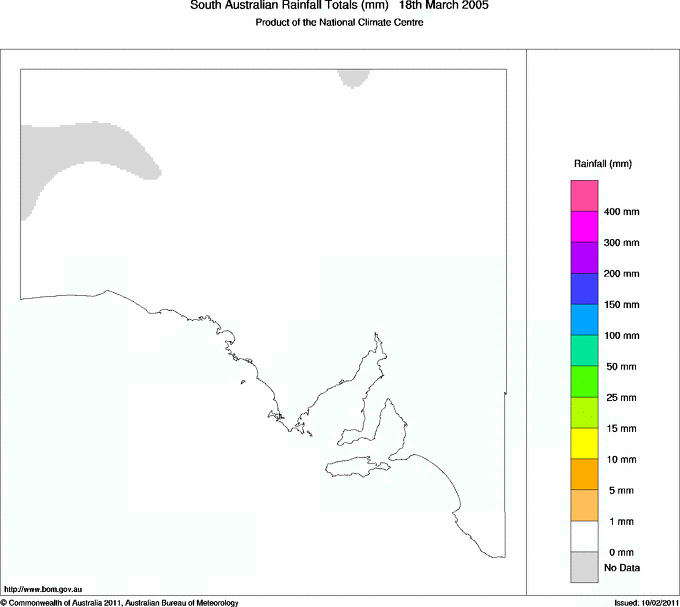 Daily rainfall totals for South Australia