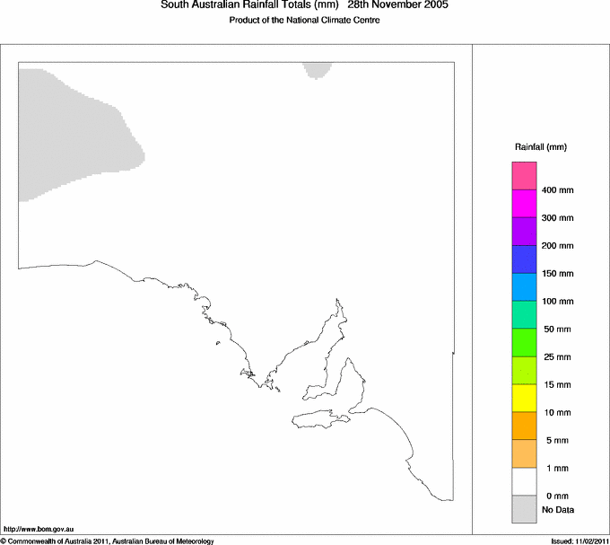 Daily rainfall totals for South Australia