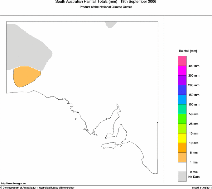 Daily rainfall totals for South Australia