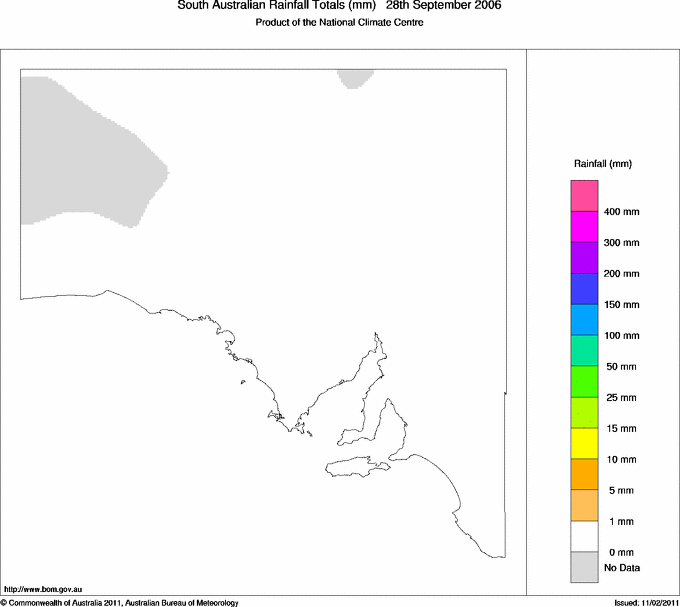 Daily rainfall totals for South Australia