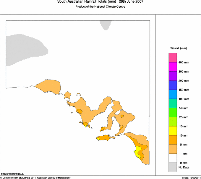 Daily rainfall totals for South Australia