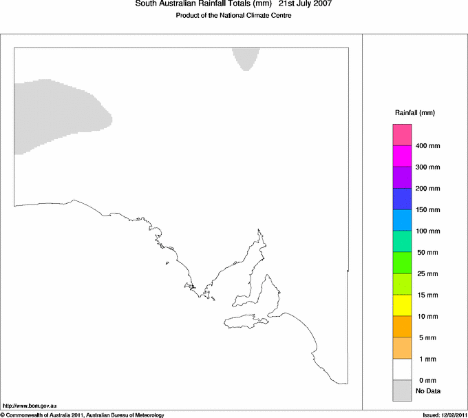 Daily rainfall totals for South Australia