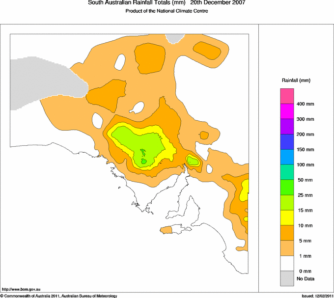Daily rainfall totals for South Australia
