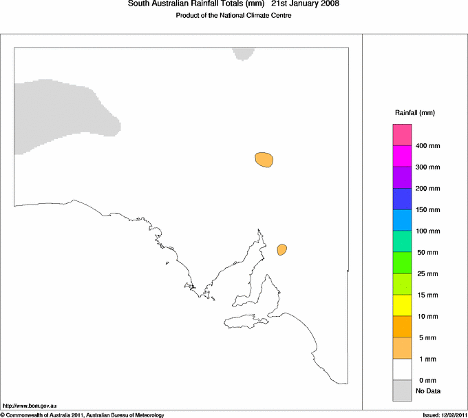 Daily rainfall totals for South Australia