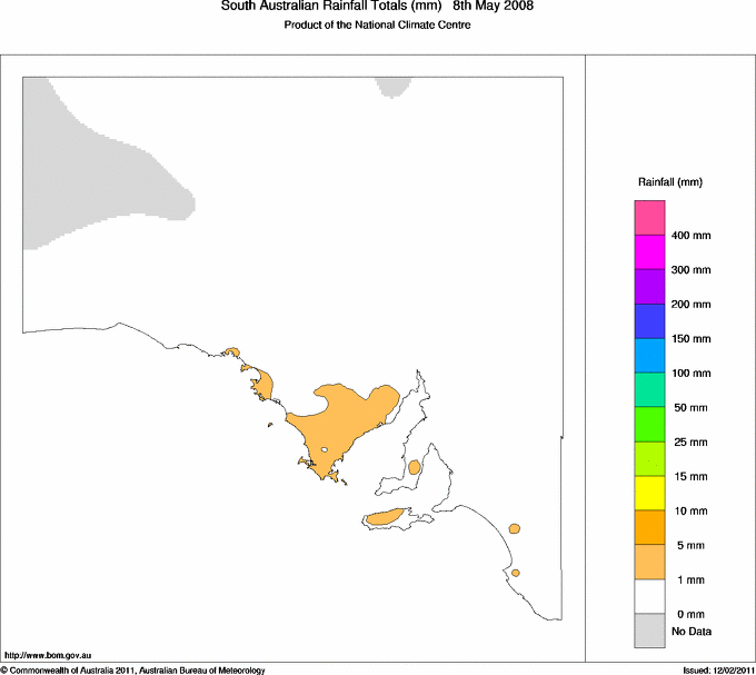 Daily rainfall totals for South Australia